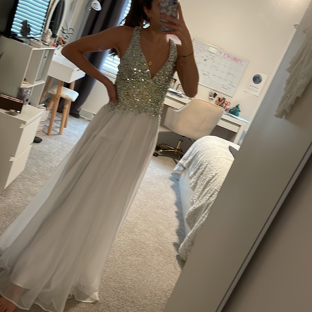 White prom dress with sequin/gem detail